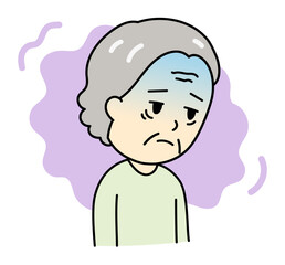 うつ病で気分が落ち込む顔色の悪いおばあさん
