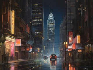 Streets of the Big City at night. - obrazy, fototapety, plakaty