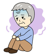 うつ病で気分が落ち込む体育座りのおじいさん