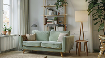 Bright Apartment with Pastel Green Couch