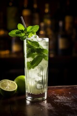 Tasty mojito cocktail, alcohol drinks. Cocktail bar.