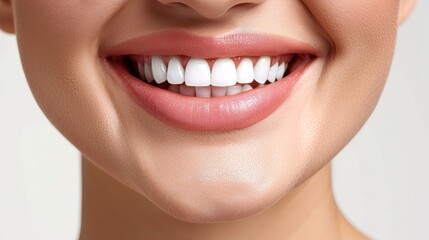 Perfect healthy teeth smile of a woman isolated on a white background.