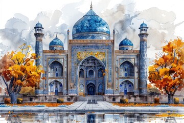 Obraz premium design watercolour painting of ramadan decoration and islamic greeting card background