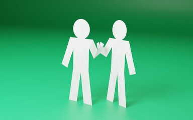 握手をする紙人形