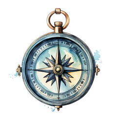 Watercolor construction compass isolated on a white background