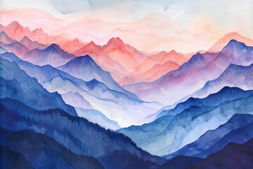 Drawn illustration of watercolor mountains. The concept for the development of tourism, mountaineering, skiing, rock climbing, excursions in the mountains.  
