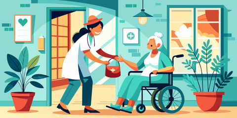 Obraz na płótnie Canvas Heartwarming Hospital Scene: Nurse Assisting Elderly Patient with Love and Support