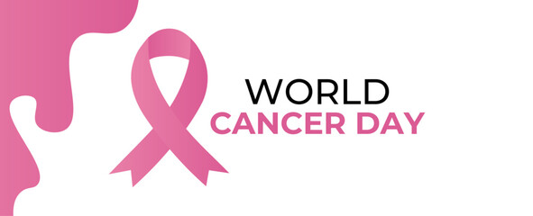 Red ribbon as world cancer day symbol with text sample. world cancer awareness month, cancer awareness ribbon, world cancer awareness day ribbon, world cancer day ribbon. vector illustration