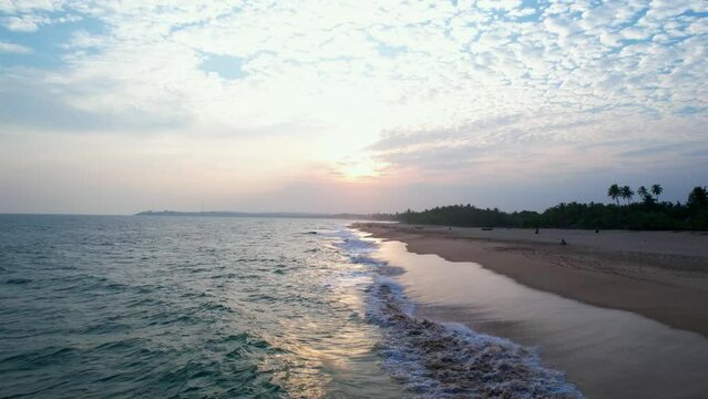 Beautiful Indian Ocean coastline on the island of Sri Lanka, Tangalle. Top view, aerial video filming.