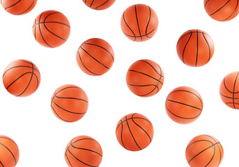 Flying basketball balls on white background