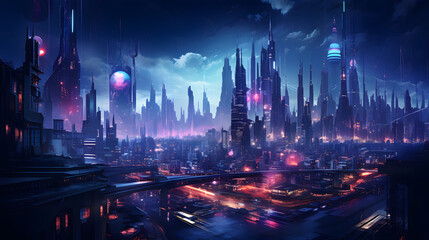 A Futuristic Cityscape at Night