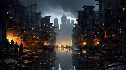 night view of the abandoned city 