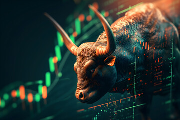 bull with stock market chart in the background