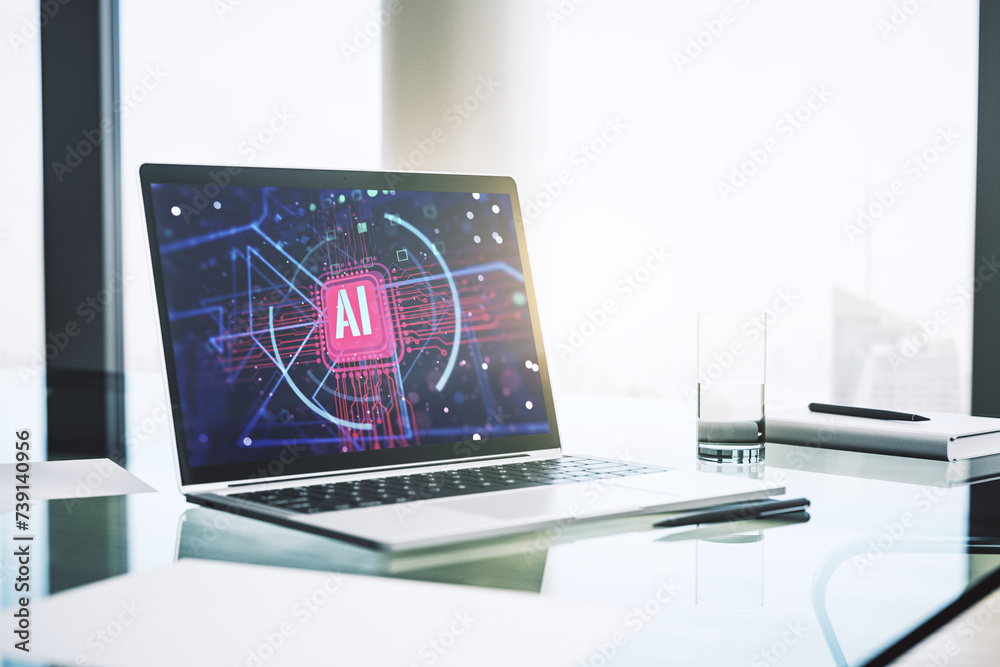 Fototapete computer monitor with creative artificial intelligence abbreviation. future technology and ai concep