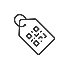 QR code on a tag, linear icon. Product labeling. Line with editable stroke