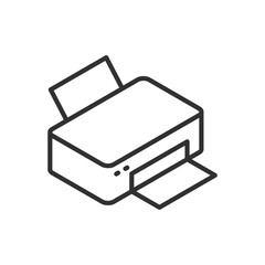 Printer, linear icon isometric style. Line with editable stroke
