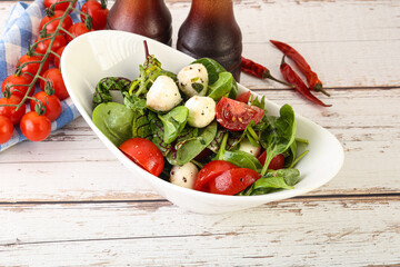 Mix salad with mozzarella and tomato
