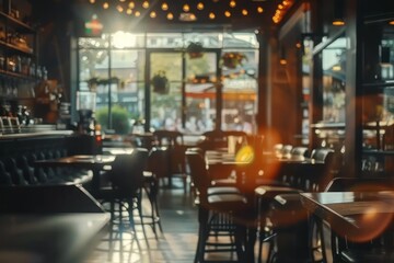 Blurred cafe scene perfect for background ambiance capturing essence of bustling coffee shop or restaurant with bokeh effect showcasing abstract interior atmosphere suitable for business dining