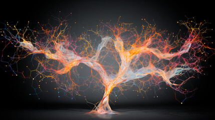 Neural connections in the form of a tree. Concept of  neuroscience, artificial intelligence, complex systems, biological illustrations