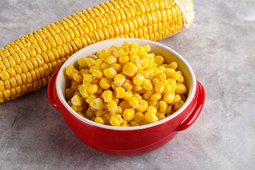 Marinated corn in the bowl