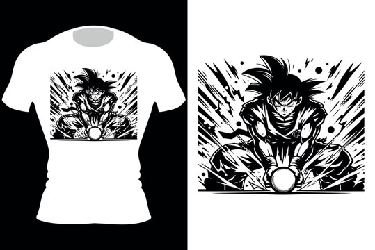 Vector Dragon Ball Goku t-shirt design anime style, Generative Ai