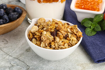 Granola museli cereal for breakfast