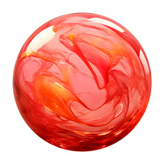 Colorful glass marble isolated on white transparent background, PNG, in red, orange and yellow colours