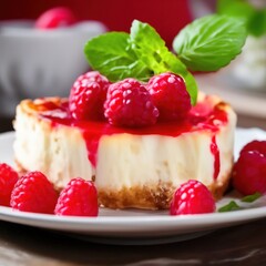 cheesecake with raspberries. delicious dessert.