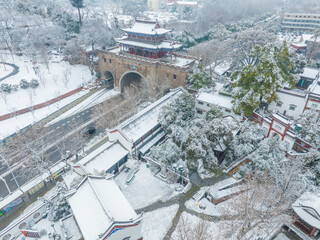 Wuhan Qingchuan Pavilion park snow scenery