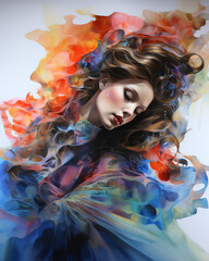 Sch&ouml;ne Frau, Gesicht - Illustration mit bunten Farben