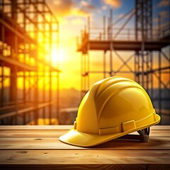 construction helmet on a wooden background