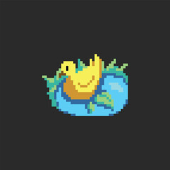 this is Duck in pixel art with colorful color and black background ,this item good for presentations,stickers, icons, t shirt design,game asset,logo and your project.