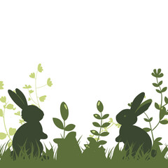 Easter background with bunnies and grass. Vector illustration.