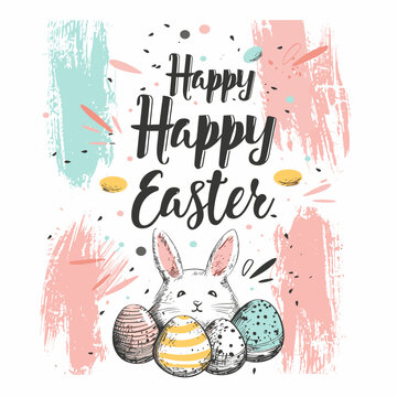 Happy Easter greeting card with hand drawn lettering. Vector illustration.