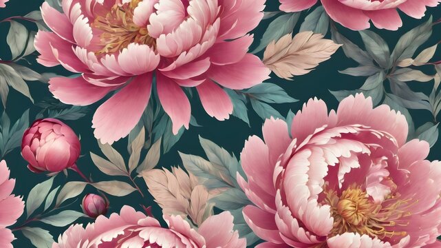seamless pattern with peony,floral seamless pattern with lush peonies botanical wallpaper luxurious floral background realistic flowers hand drawn 3d illustration great for wallpaper design fabric gif