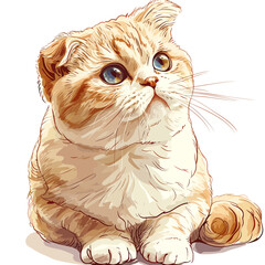 Sketch of a scottish fold kitten on white background