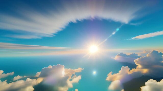 Mesmerizing time lapse captures the ethereal dance of blue skies, drifting clouds, and radiant sun flares.
