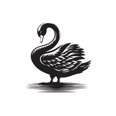 Tranquil Reflections: Swan Silhouette Harmony in Muted Minimalism - Swan Vector
