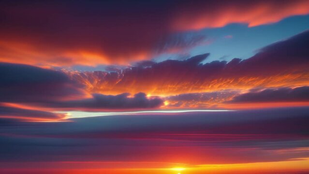 Vibrant hues dance across the sunrise canvas, painting the sky with a kaleidoscope of colors in this mesmerizing time-lapse.
