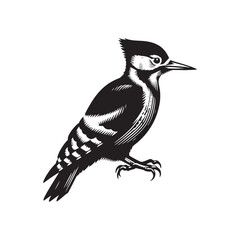 Whispering Shadows: Sublime Woodpecker Silhouette in Minimal Elegance - Woodpecker Illustration
