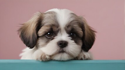 Lovely portrait of cute puppy isolated on pink 
