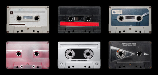 Old cassette tape collection with no label. audio cassette mockup templates