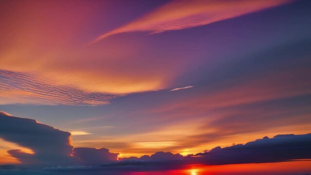 The magic of a sunset like never before in this stunning time lapse, where the sky becomes a kaleidoscope of colors, blending into a mesmerizing dance of clouds.
