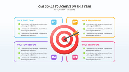 Goals to Achieve Infographic with 4 Options and Editable Text on a 16:9 Ratio for Business  Goals, Targets, and Website Design. © Hazim Alfian