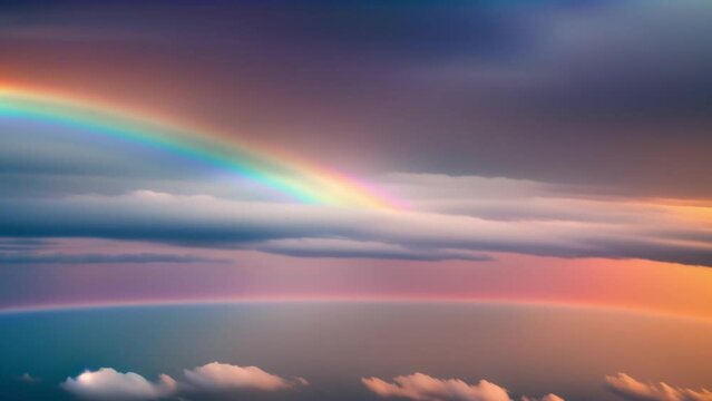 Embark on a journey through time as the sky transforms, showcasing a kaleidoscope of colors with a stunning rainbow stealing the show in this mesmerizing time-lapse.
