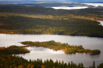 Autumn Landscapes overlooking the lake Kaskama. Kola Peninsula, Arctic Circle, Russia - 739152130