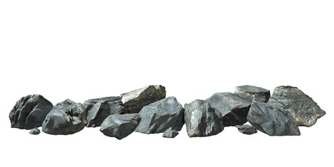 Realistic black stones scenery clipart on transparent backgrounds 3d render png © Krit