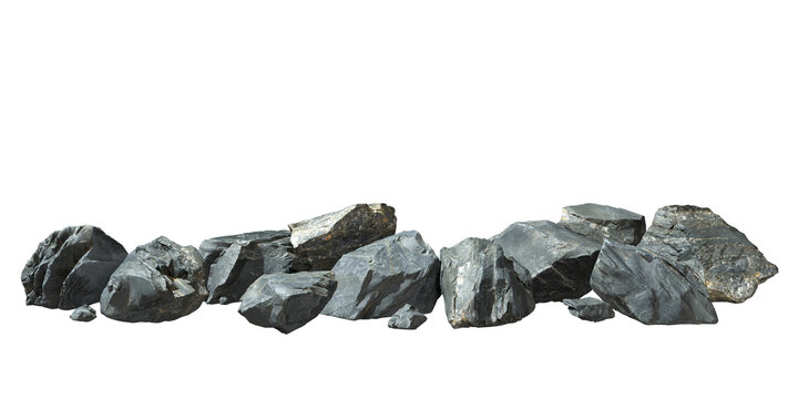 Realistic black stones scenery clipart on transparent backgrounds 3d render png