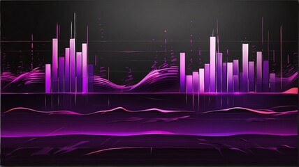 Purple abstract digital equalizer signal audio sound waves on black background, stereo sound effect signal from Generative AI - obrazy, fototapety, plakaty
