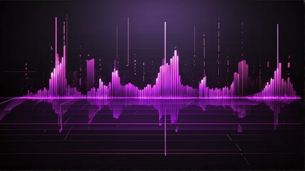 Purple abstract digital equalizer signal audio sound waves on black background, stereo sound effect signal from Generative AI